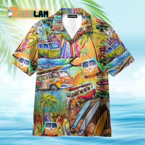 Campervan And Surfboards Happy As A Hippie Hawaiian Shirt