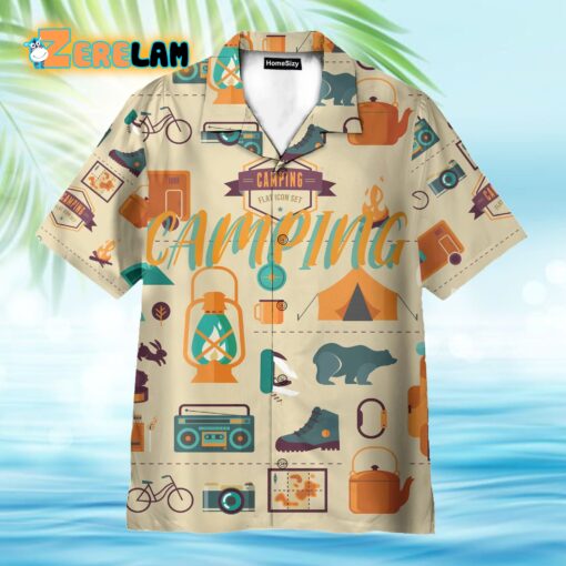 Camping Flat Icon Set Hawaiian Shirt