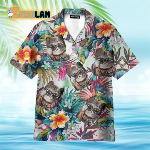 Cat Tropical Flowers Pattern Hawaiian Shirt