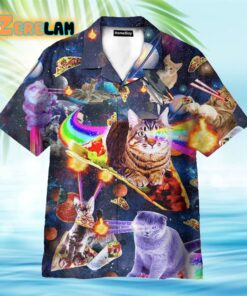 Cats Ride Food In Space Funny Hawaiian Shirt