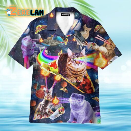 Cats Ride Food In Space Funny Hawaiian Shirt