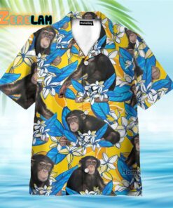 Chimpanzee Plumeria Flowers Hawaiian Shirt