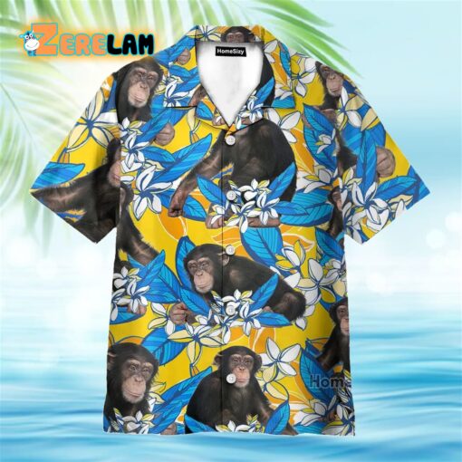 Chimpanzee Plumeria Flowers Hawaiian Shirt