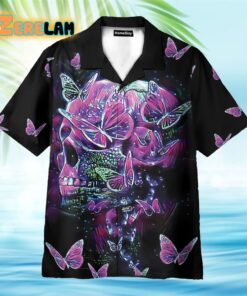 Color Splash Skull And Butterfyies Purple Hawaiian Shirt