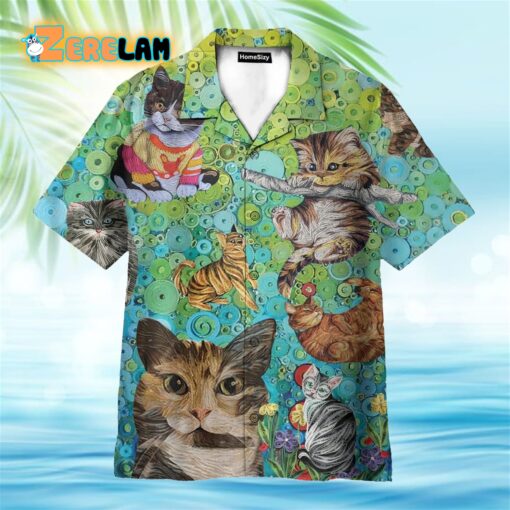 Colorful Baby Cats On Plants Pattern Hawaiian Shirt