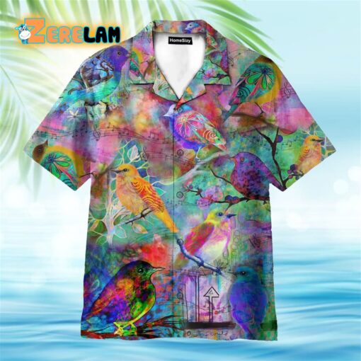 Colorful Bird And Music Tablature Pattern Hawaiian Shirt