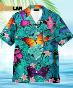 Colorful Butterfly Tropical Leaves Pattern Hawaiian Shirt