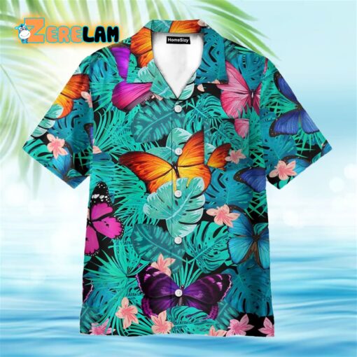 Colorful Butterfly Tropical Leaves Pattern Hawaiian Shirt