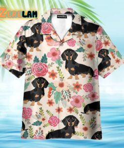 Colorful Dachshund Tropical Flowers Pattern Hawaiian Shirt