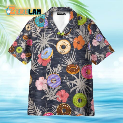 Colorful Donuts Food On Tropical Pattern Hawaiian Shirt