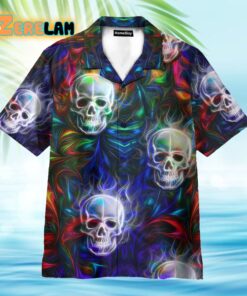 Colorful Fractal Skull Neon Strip Pattern Hawaiian Shirt