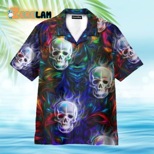 Colorful Fractal Skull Neon Strip Pattern Hawaiian Shirt