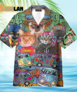 Colorful Hippie Van And Cat Hawaiian Shirt