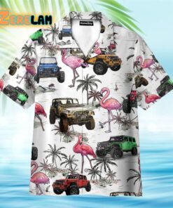 Colorful Jeep Cars And Flamingo Hawaiian Shirt