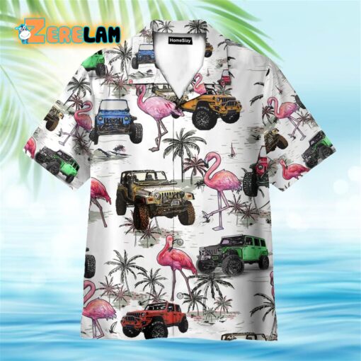 Colorful Jeep Cars And Flamingo Hawaiian Shirt