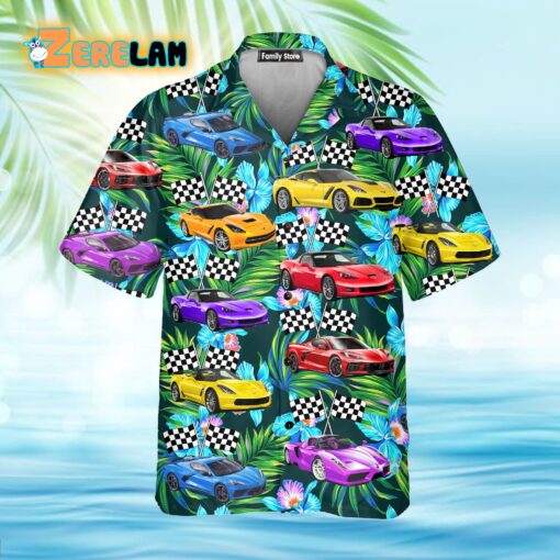 Corvette Car Colorful Tropical Hawaiian Shirt