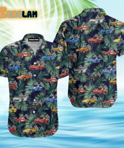 Corvette Collection Art Cars Green Tropical Leaves Hawaiian Shirt