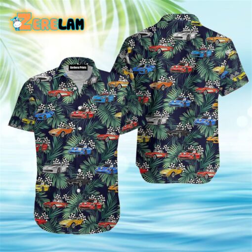 Corvette Collection Art Cars Green Tropical Leaves Hawaiian Shirt