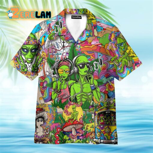 Couple Alien Smoking Weed Hippie Hawaiian Shirt