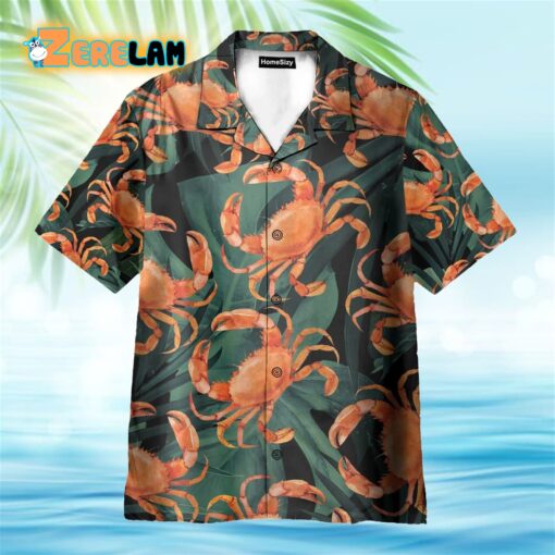Crabs On Tropical Leaves Pattern Hawaiian Shirt