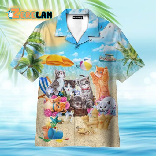 Cute Cats On The Summer Beach Hawaiian Shirt