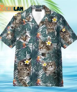Cute Little Cat Tropical Leaves Pattern Hawaiian Shirt