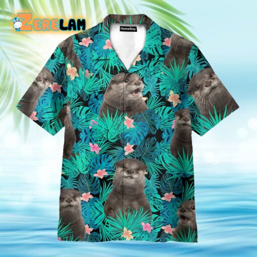 Cute Otter Tropical Leaves Pattern Hawaiian Shirt