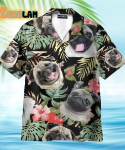 Cute Pug In Tropical Green Leaves Hawaiian Shirt