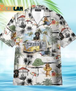 Dachshund And Hippie Campervan On The Beach Retro Hawaiian Shirt