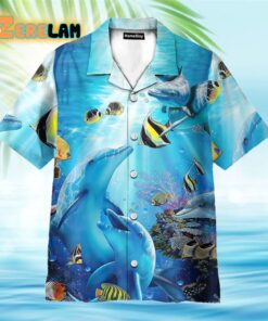 Dancing Dolphin In Blue Ocean Hawaiian Shirt