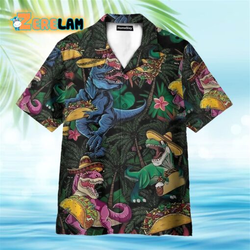 Dinosaur Love Tacos Coconut Tree Pattern Hawaiian Shirt