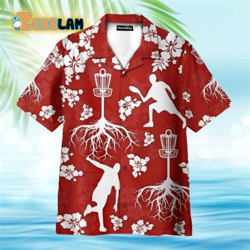 Disc Golf Tree Hibiscus Red Pattern Hawaiian Shirt