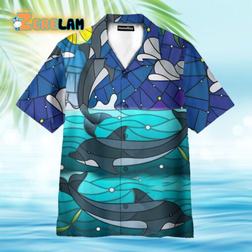 Dolphin Stained Glass Style Hawaiian Shirt