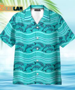 Dolphin Wave Pattern Blue Ocean Hawaiian Shirt