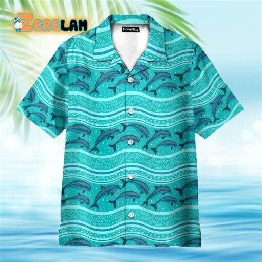 Dolphin Wave Pattern Blue Ocean Hawaiian Shirt