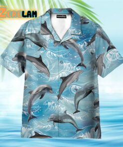 Dolphin Wave Water Blue Beach Pattern Hawaiian Shirt