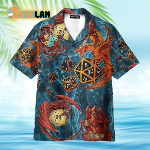 Dragon Playing Dice Blue Dungeons & Dragons Game Hawaiian Shirt