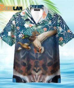 Duck Hunting Tropical Leaves Pattern Hawaiian Shirt