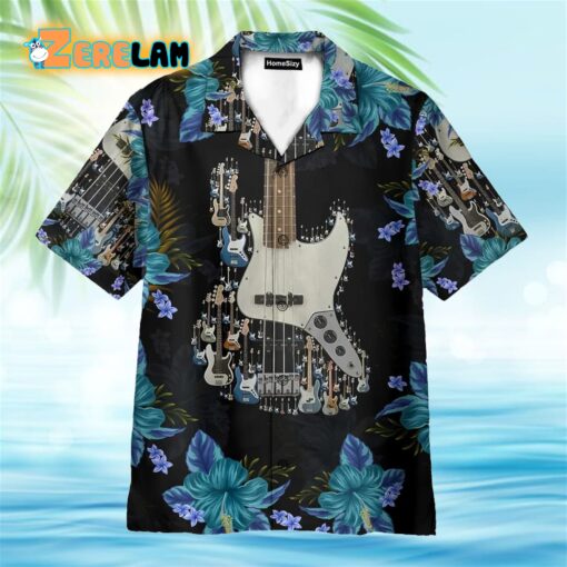 Electric Guitar Floral Tropical Pattern Hawaiian Shirt