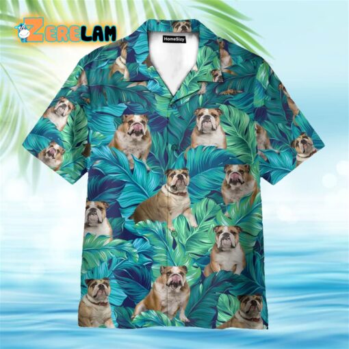 England Bulldog Tropical Leaves Pattern Hawaiian Shirt