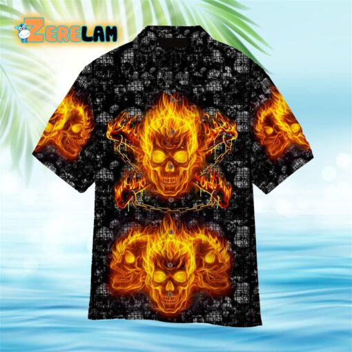 Fire Skulls Black Aloha Hawaiian Shirt