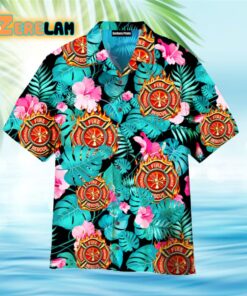 Firefighter Hibiscus Flower Aloha Hawaiian Shirt