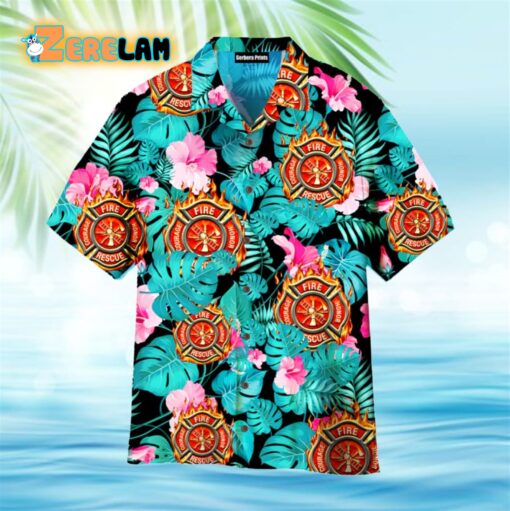 Firefighter Hibiscus Flower Aloha Hawaiian Shirt