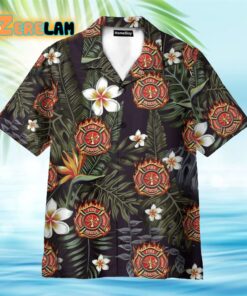 Firefighter Tropical Leaves Pattern Hawaiian Shirt