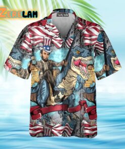 Flag Dinosaur Chest Pocket Hawaiian Shirt