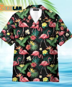 Flamingo Hibiscus Tropical Leaves Pattern Hawaiian Shirt