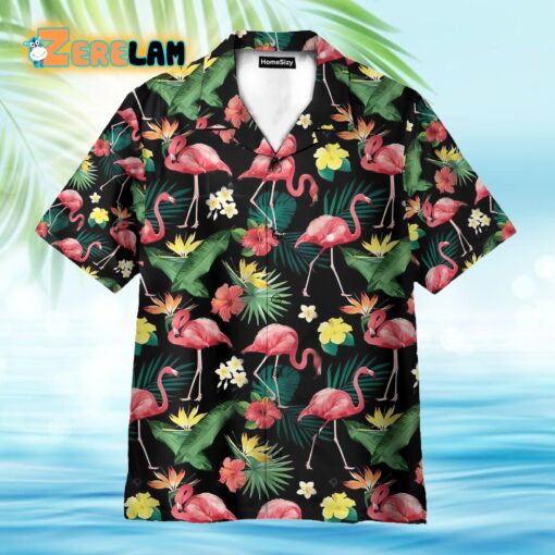 Flamingo Hibiscus Tropical Leaves Pattern Hawaiian Shirt