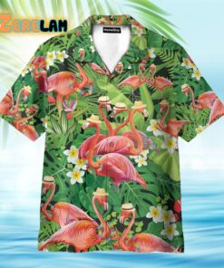 Flamingo In Tropical Green Leaves Hawaiian Shirt