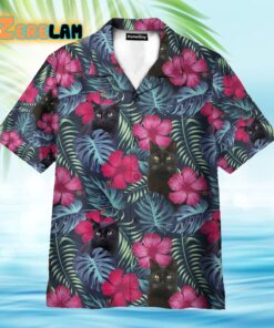 Floral Tropical With Black Cat Hawaiian Shirt