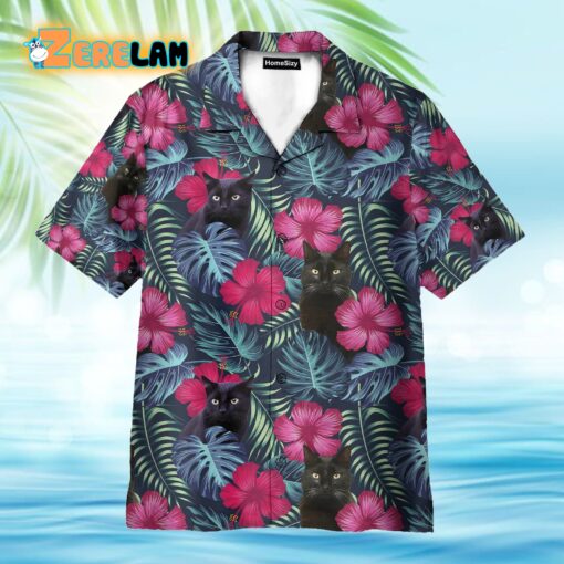 Floral Tropical With Black Cat Hawaiian Shirt